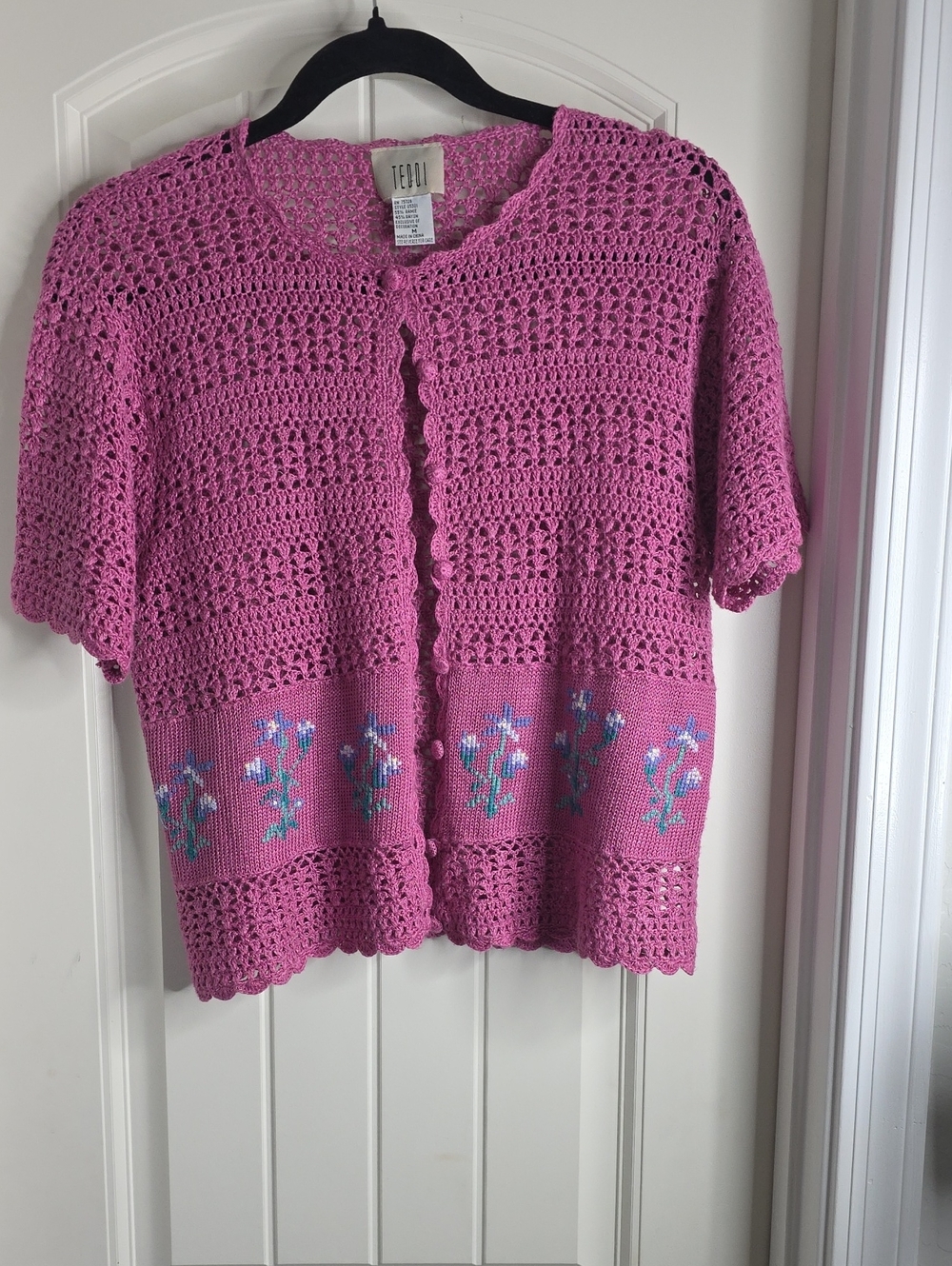 Teddi Bright Pink Open-Knit Crochet Cardigan